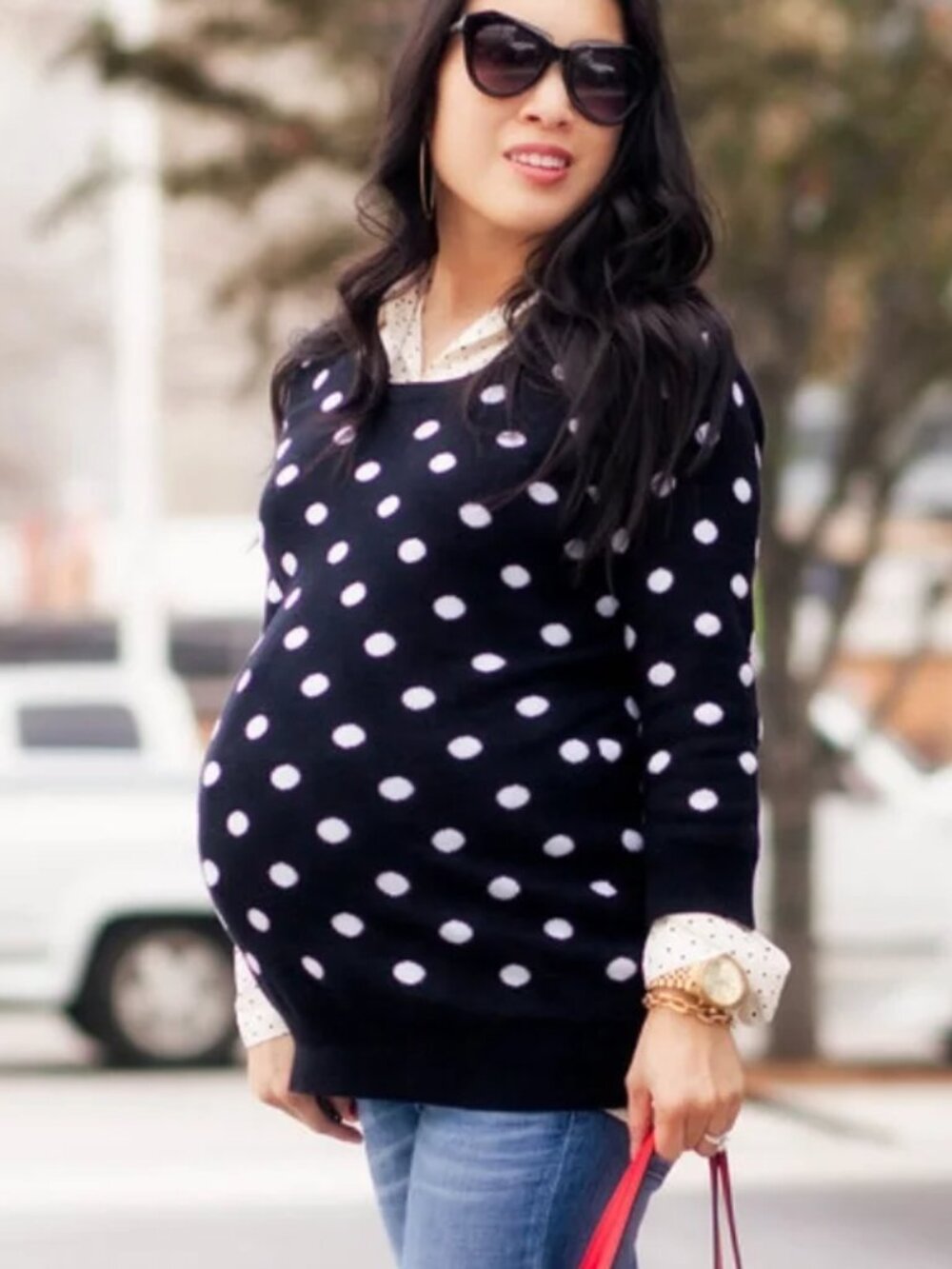 Motherhood Maternity Brand Women's size Medium Black & White Polka Dot Sweater